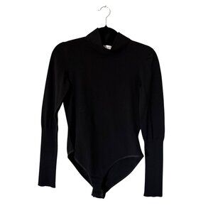 Alaia Women's BLACK Sculpted Knit Mock Neck Long Sleeve Bodysuit 42 Medium